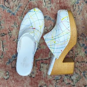 Charlotte Stone Marlo paint splatter wooden clog, size 12
